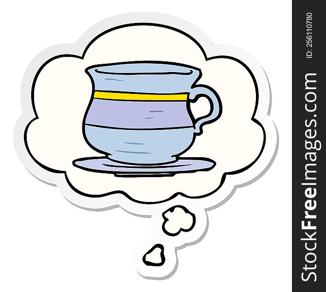 cartoon old tea cup with thought bubble as a printed sticker