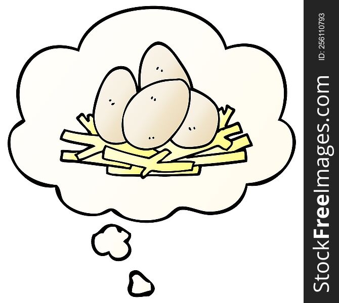 cartoon eggs in nest with thought bubble in smooth gradient style