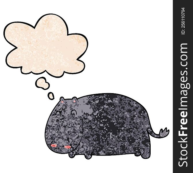 Cartoon Hippo And Thought Bubble In Grunge Texture Pattern Style