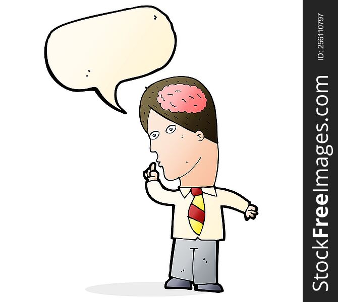 cartoon businessman with huge brain with speech bubble