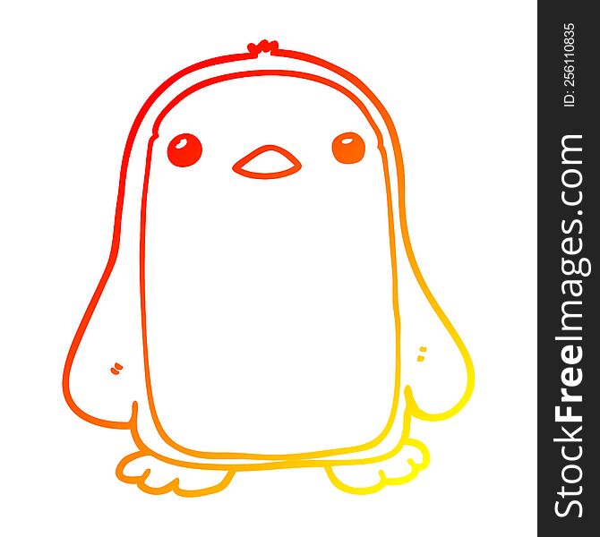 warm gradient line drawing of a cute cartoon penguin