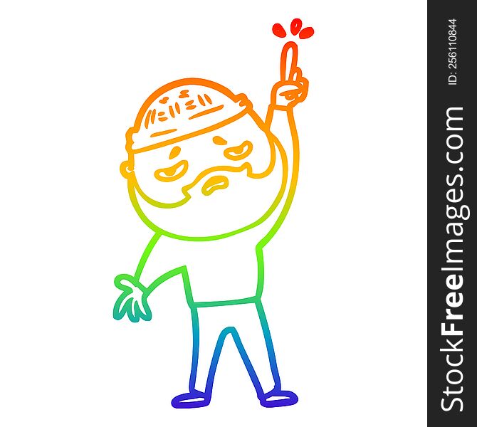 Rainbow Gradient Line Drawing Cartoon Worried Man With Beard