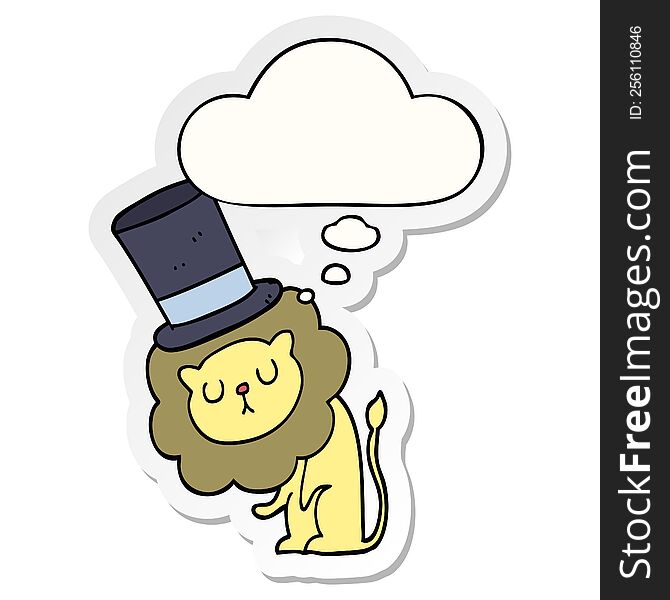 Cute Cartoon Lion Wearing Top Hat And Thought Bubble As A Printed Sticker