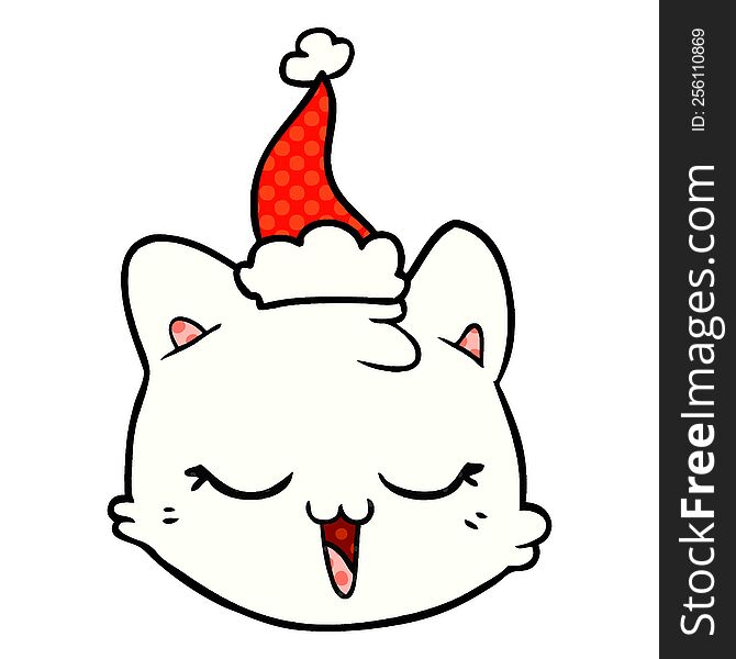 hand drawn comic book style illustration of a cat face wearing santa hat