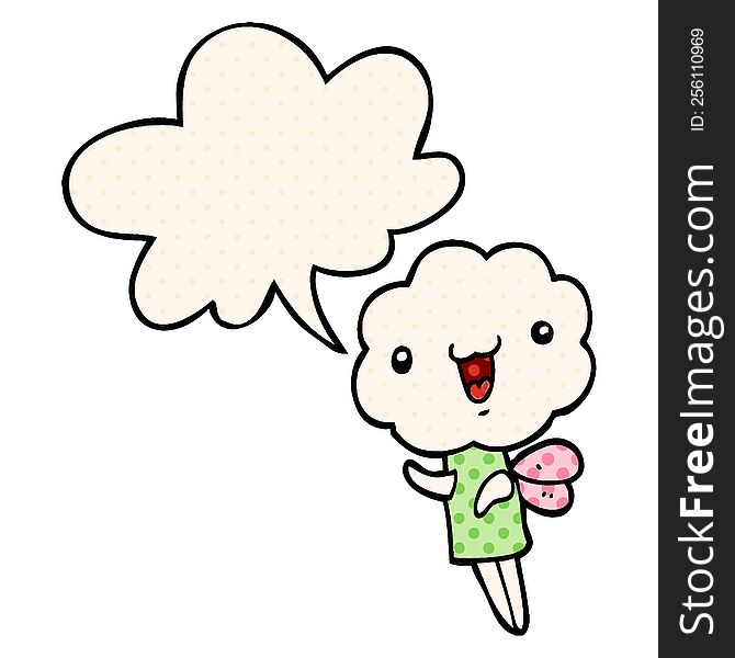 cute cartoon cloud head creature with speech bubble in comic book style