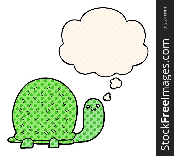 Cute Cartoon Turtle And Thought Bubble In Comic Book Style
