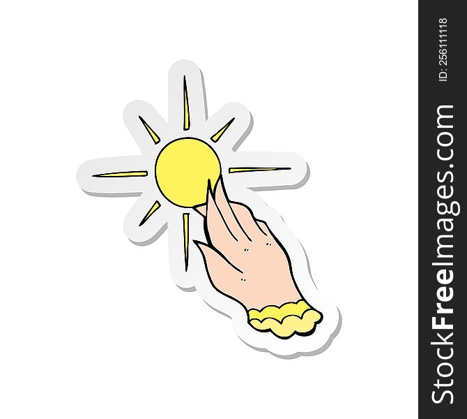 sticker of a cartoon hand reaching for sun