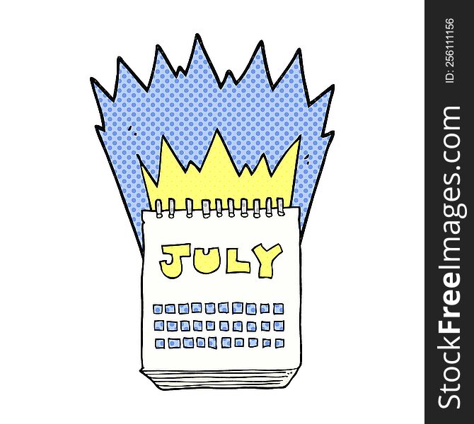 freehand drawn cartoon calendar showing month of July