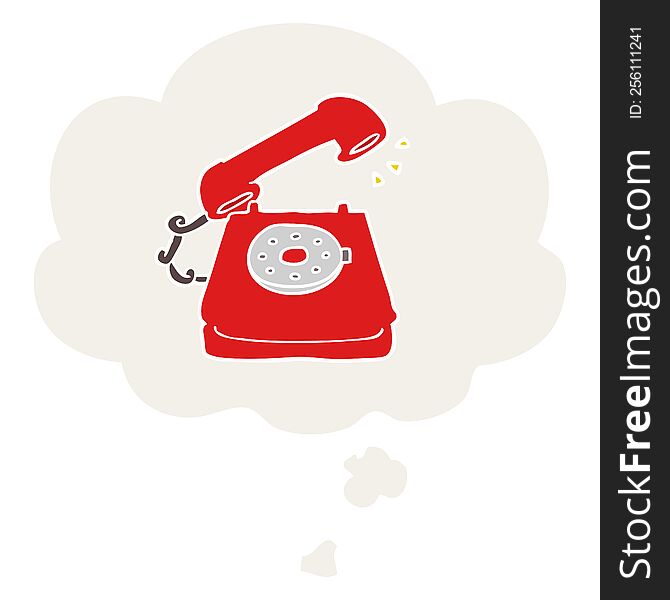 cartoon old telephone with thought bubble in retro style