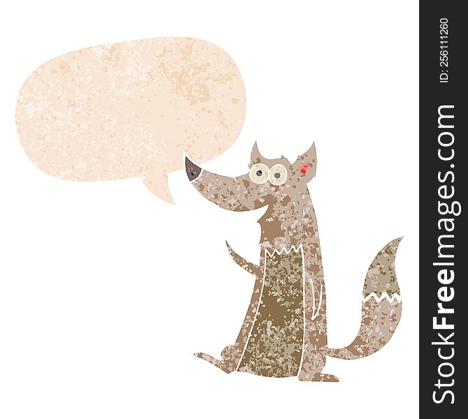 Cartoon Wolf And Speech Bubble In Retro Textured Style