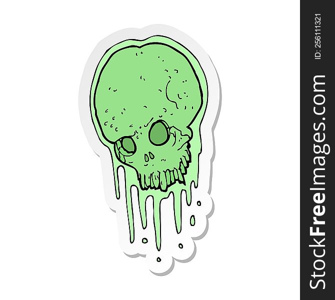Sticker Of A Cartoon Slimy Skull