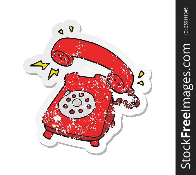 retro distressed sticker of a cartoon ringing telephone