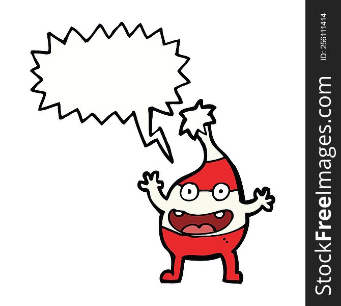Cartoon Funny Christmas Creature With Speech Bubble