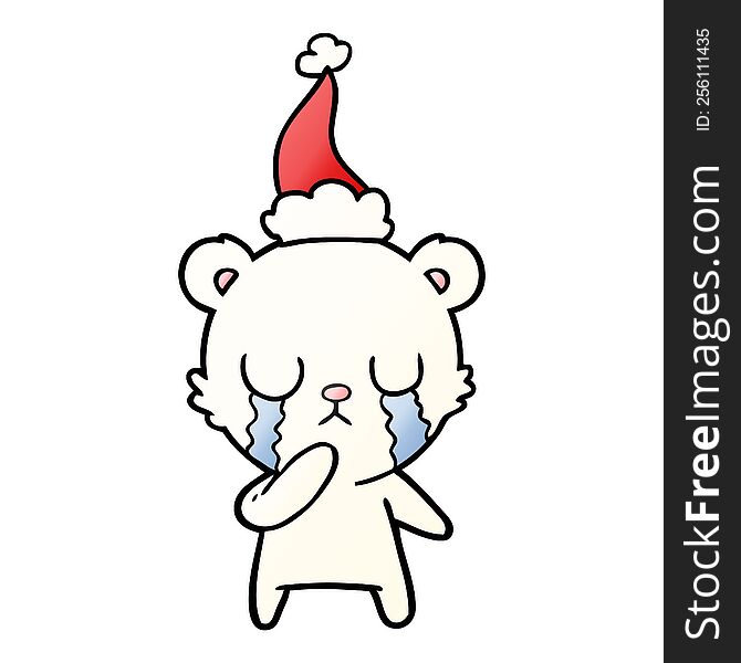 crying polar bear hand drawn gradient cartoon of a wearing santa hat. crying polar bear hand drawn gradient cartoon of a wearing santa hat