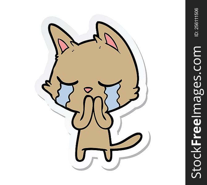 Sticker Of A Crying Cartoon Cat