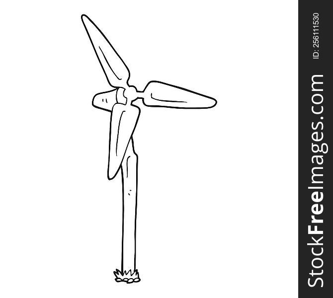 freehand drawn black and white cartoon wind farm windmill