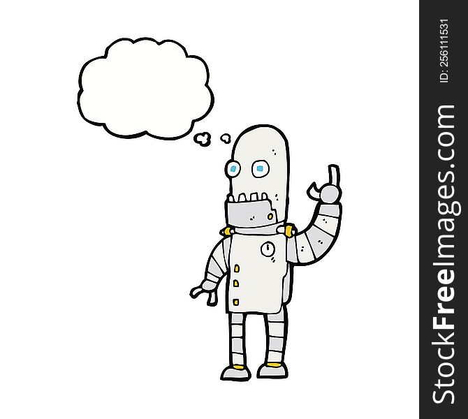 Cartoon Waving Robot With Thought Bubble