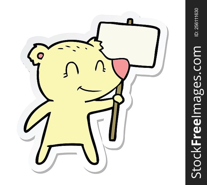 Sticker Of A Cartoon Bear Holding Sign