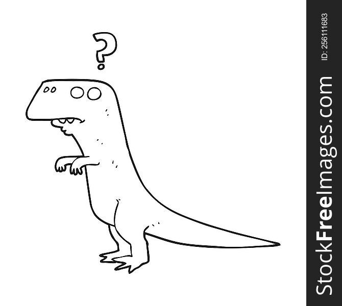 Black And White Cartoon Confused Dinosaur
