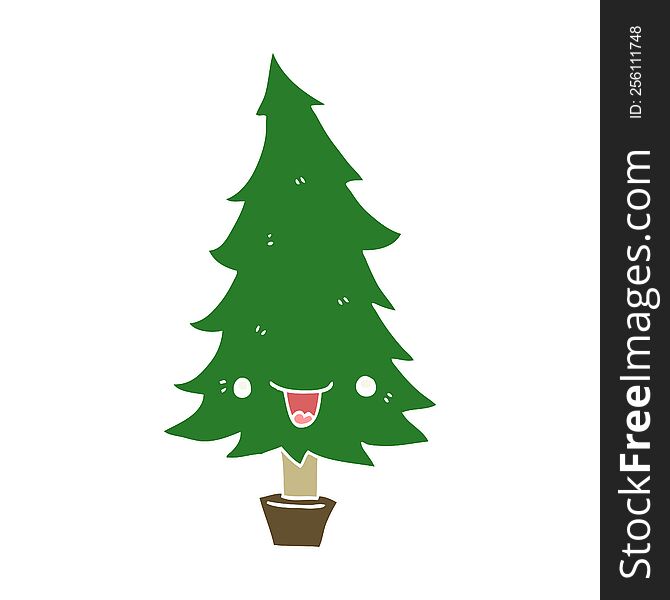 Cute Flat Color Style Cartoon Christmas Tree