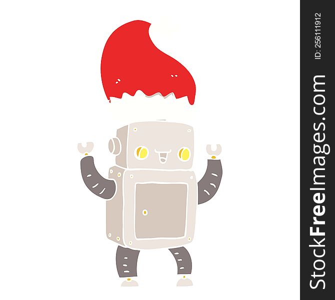 Flat Color Style Cartoon Christmas Robot