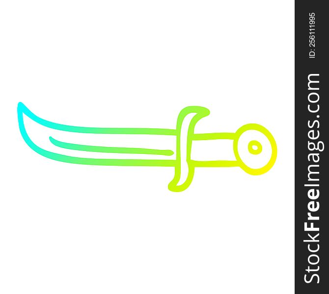 cold gradient line drawing of a cartoon golden dagger