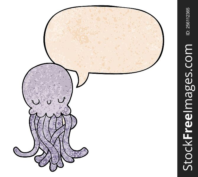 Cute Cartoon Jellyfish And Speech Bubble In Retro Texture Style