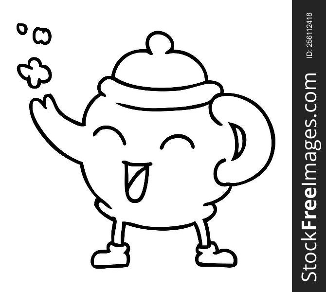 hand drawn line drawing doodle of a blue tea pot