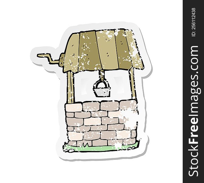 Retro Distressed Sticker Of A Cartoon Wishing Well