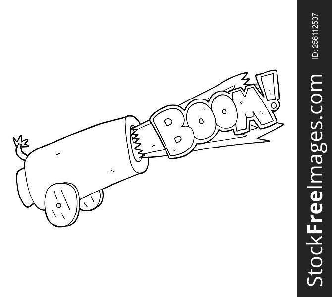 freehand drawn black and white cartoon cannon shooting