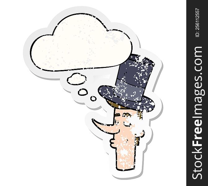 Cartoon Man Wearing Top Hat And Thought Bubble As A Distressed Worn Sticker