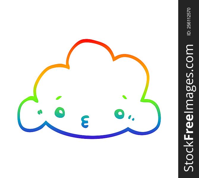 rainbow gradient line drawing of a cute cartoon cloud