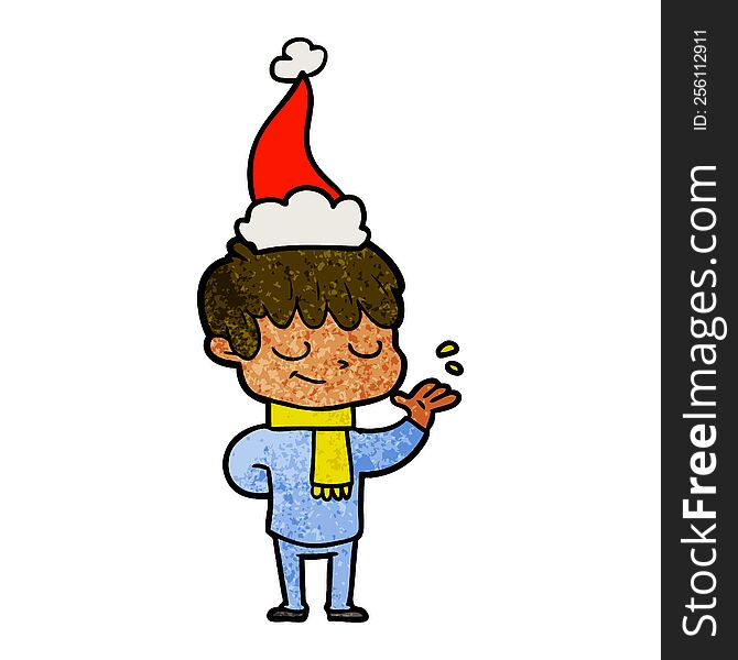 Textured Cartoon Of A Happy Boy Wearing Santa Hat