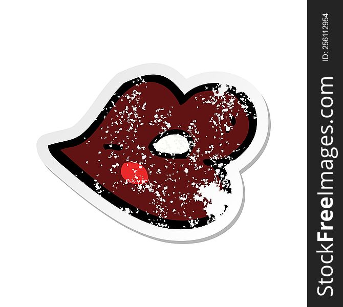 Retro Distressed Sticker Of A Cartoon Glossy Lips