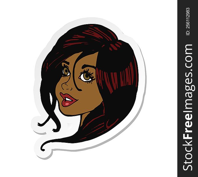 Sticker Of A Cartoon Pretty Female Face