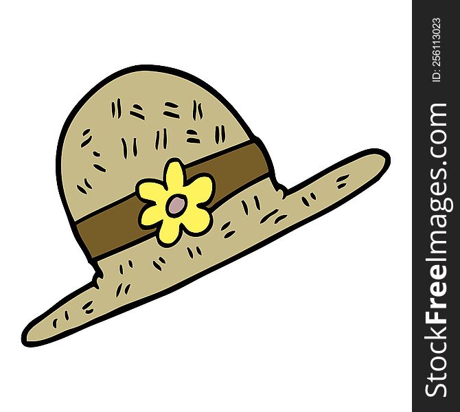 hand drawn doodle style cartoon straw hat