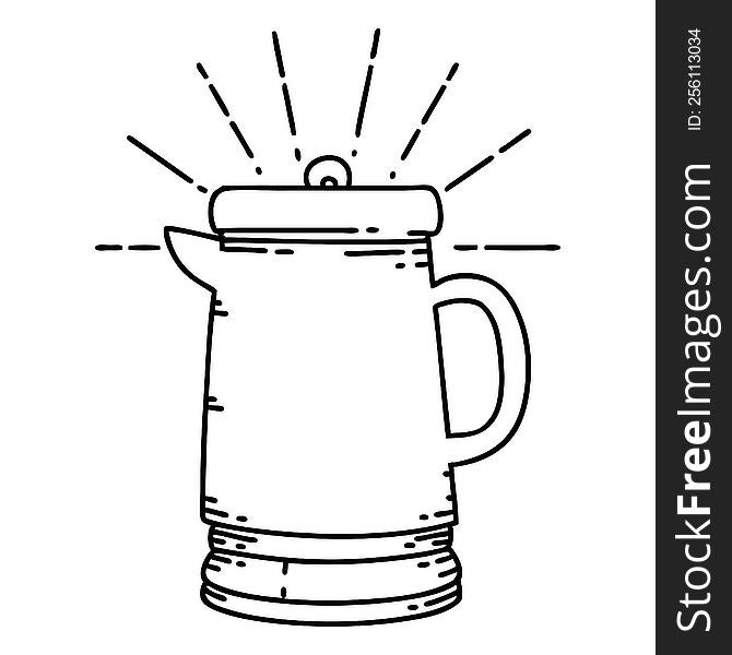 illustration of a traditional black line work tattoo style coffee pot