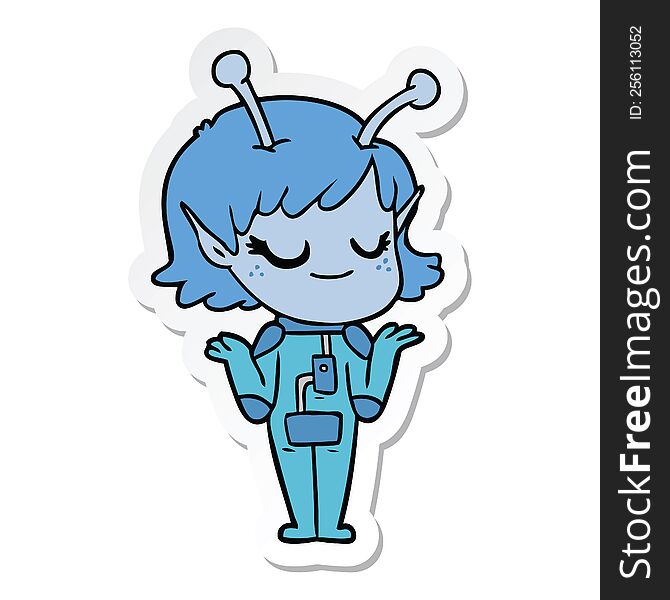 Sticker Of A Smiling Alien Girl Cartoon