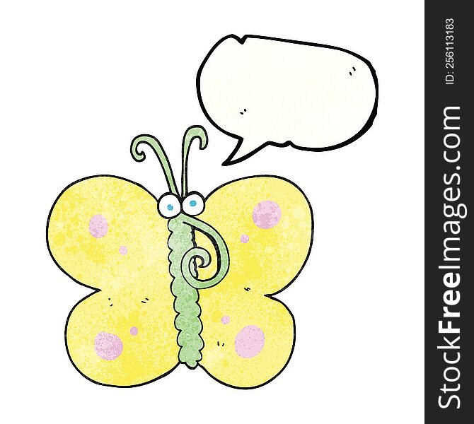 freehand speech bubble textured cartoon butterfly