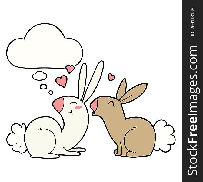 cartoon rabbits in love with thought bubble. cartoon rabbits in love with thought bubble