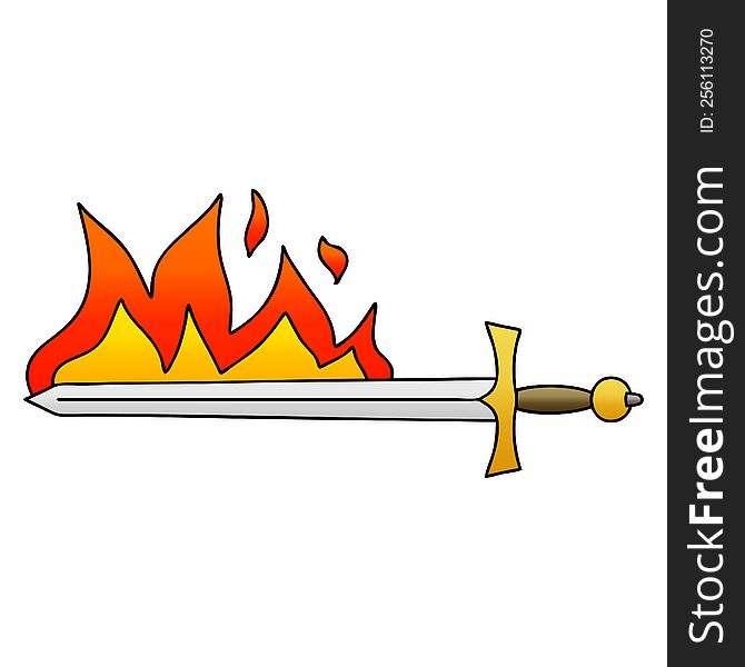 Quirky Gradient Shaded Cartoon Flaming Sword