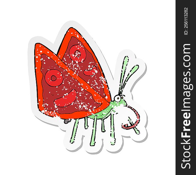 Retro Distressed Sticker Of A Cartoon Funny Butterfly
