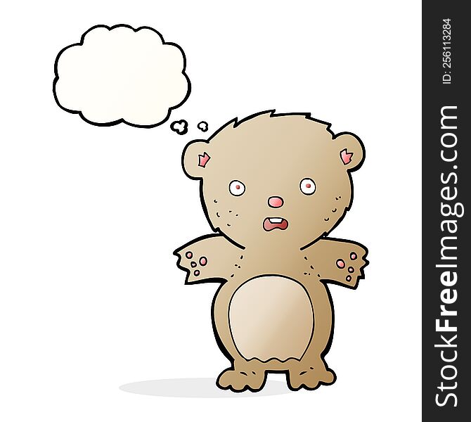 Frightened Teddy Bear Cartoon With Thought Bubble