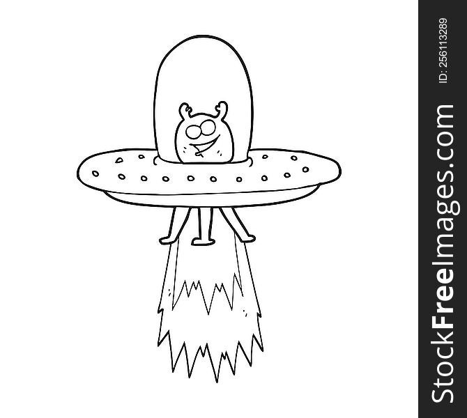 freehand drawn black and white cartoon space alien