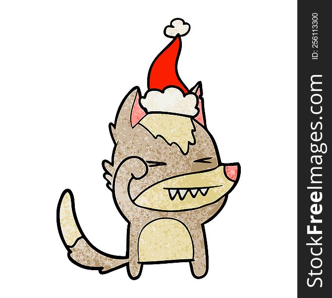 Tired Wolf Textured Cartoon Of A Wearing Santa Hat