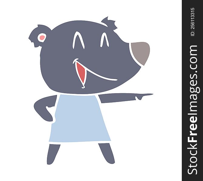Flat Color Style Cartoon Bear In Dress Laughing And Pointing