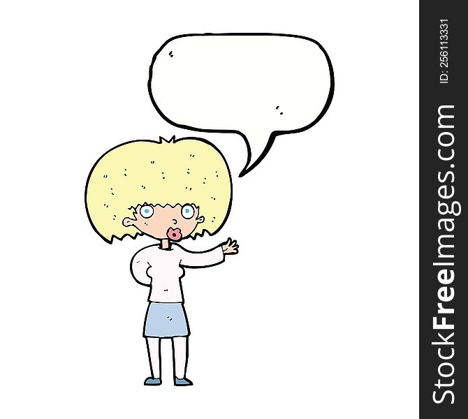 Cartoon Woman Gesturing With Speech Bubble