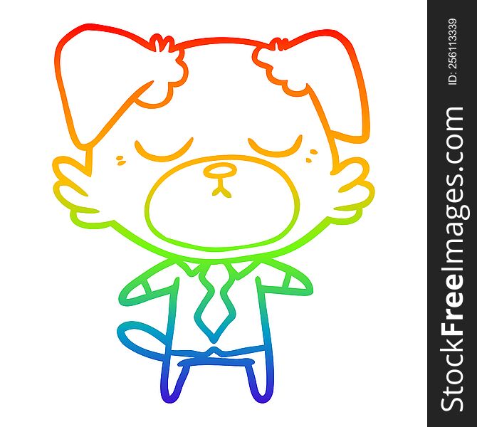 Rainbow Gradient Line Drawing Cute Cartoon Dog Wearing Office Shirt