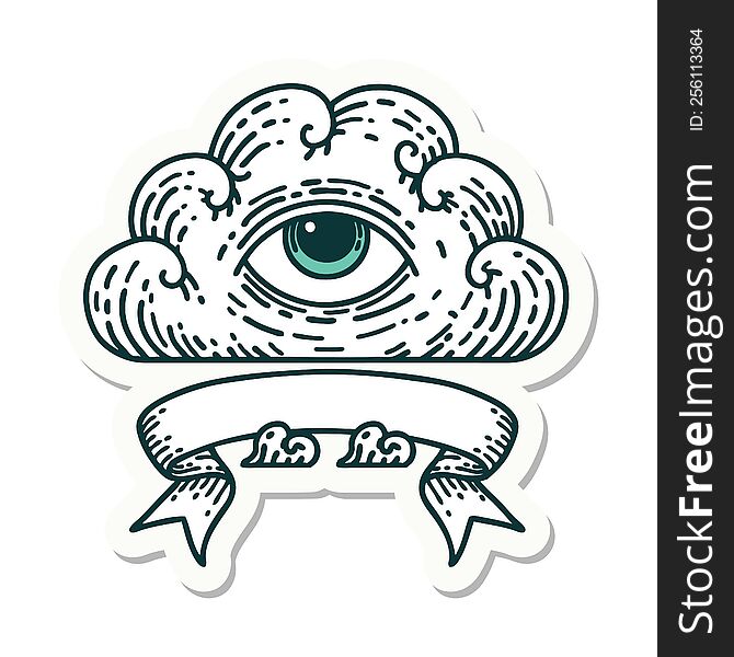 Tattoo Sticker With Banner Of An All Seeing Eye Cloud