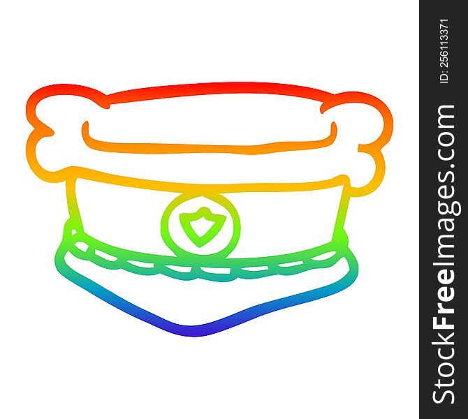 rainbow gradient line drawing of a cartoon police hat